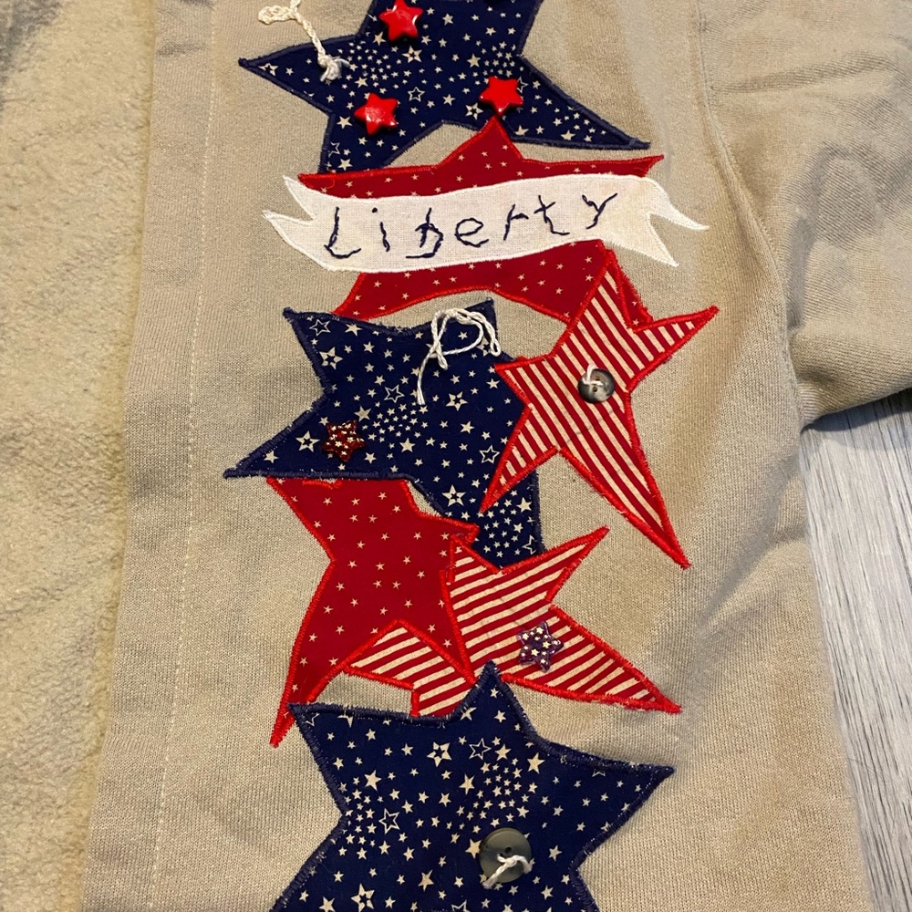 Vintage Liberty American Flag Knit Sweater Cardigan Alore Tan Size Large - Picture 4 of 7